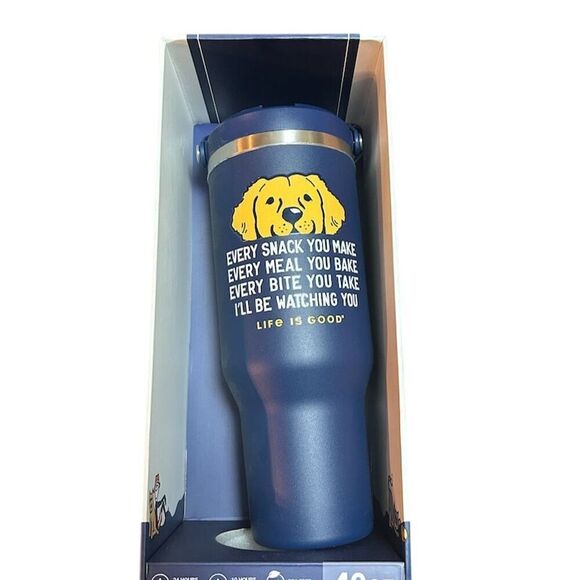 Life Is Good Other - Life Is Good 40oz Blue Tumbler w/ Straw Dog Illustration Camping Beach
